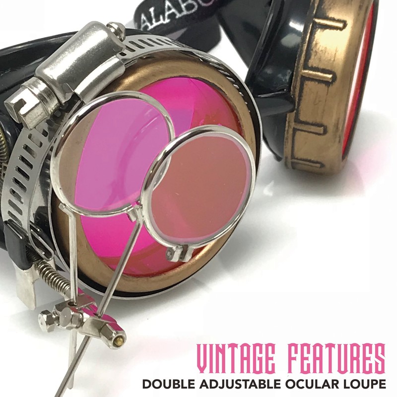 Steampunk Victorian Style Goggles with Compass Design, UV Glow in