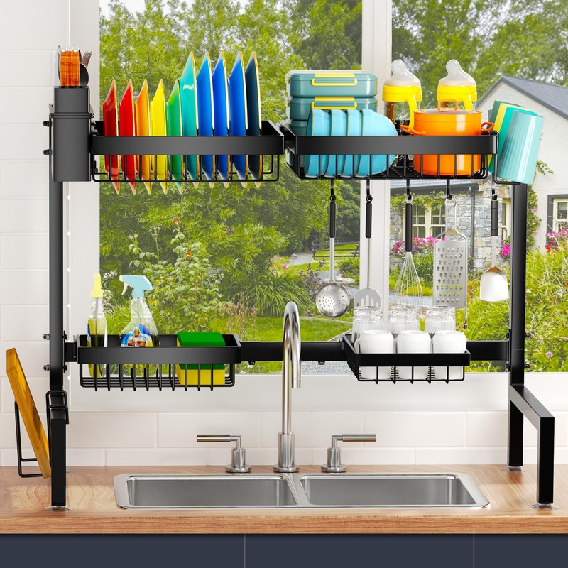 YKLSLH 4 Baskets Over The Sink Dish Drying Rack, Extendable