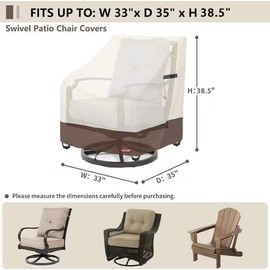 CVFERQE Swivel Patio Chair Cover Waterproof 2 Pack(33W*35D*38.5H Inch),Patio Swivel Chair Covers for Outdoor Furniture,Rocking Chair Covers Waterproof,Beige and Brown,