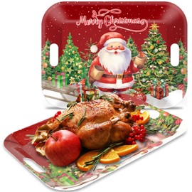 gisgfim 2PCS Christmas Serving Tray with Handles 16 X 11 Inch Large Melamine Platters Serving Dishes Rectangular Vintage Xmas Tree Santa Winter Holiday Food Trays for Snack Cookie Candy Dessert Plates