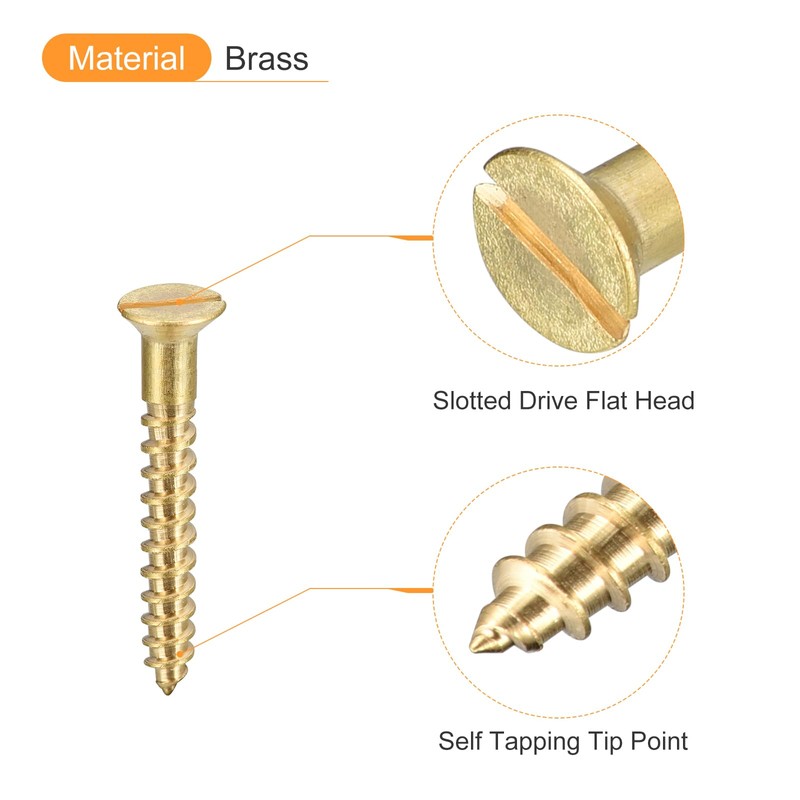 sourcing map Brass Wood Screws, 20 Pieces M3.5 x 35