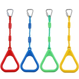 4 Colorful Ninja Rings, Gymnastic Rings Trapeze Swing Bar Ring with Triangle Handle for Home Gym Playground Ninja Warrior Obstacle Course Training Workout