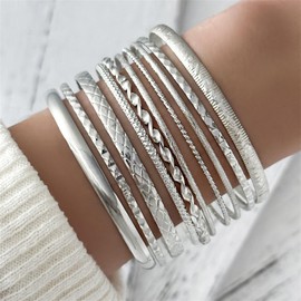Ceeyoll 12 Bracelet Women's Multilayer Stackable Fashion Bohemian Style Women's Bracelet Set Silver Bracelet Set for Women and Girls