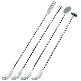 JETKONG 4 Pcs Bar Spoons Cocktail Mixing Spoon 12-Inch Bar Stirring Spoon Stainless Steel Cocktail Stirrer, Long Handle Drink Stirrers Cocktail Spoons