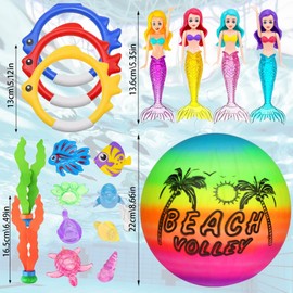 YOUYIKE 20 Stück Tauchspielzeug für Kinder, Unterwasser Tauchspielzeug Set, Tauchringe für Kinder, Nacht Leuchtende Meerjungfrau mit Meerestieren und Edelstein, für Jungen Mädchen ab 5-12 Jahren