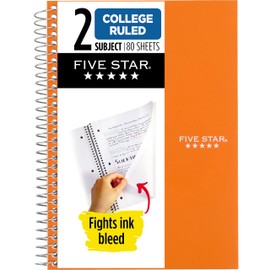 Five Star Spiral Notebook, 2 Subject, College Ruled Paper, 6" x 9-1/2", 80 Sheets, Fights Ink Bleed, Water Resistant Cover, Sedona Orange (840029CD1-ECM)