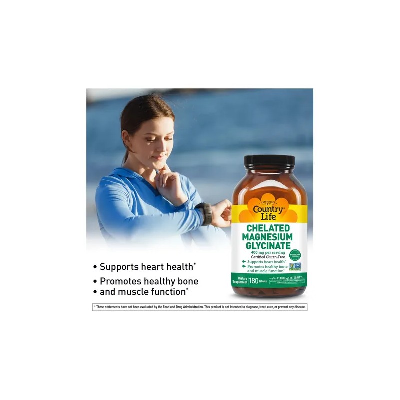 Country Life - Glicinato De Magnesio Quelado, 400 Mg -