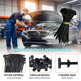100PCS Nylon Universal Cable Tie Buckle – Heavy Duty Self-Locking Zip Ties Holder with Pin & Button Design, Plastic Cable Ties Tool Fasteners Car Body, UV Resistant Zipties for Car Daily Auto Fixing