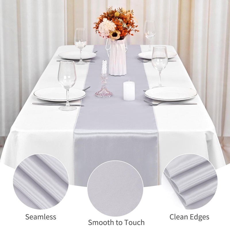 8 Pack Silver Table Runner 12 x 72 Inch Satin
