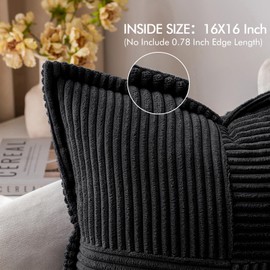 MIULEE Decorative Throw Pillow Covers for Couch Bed Livingroom 16x16 Inch Set of 2 Black Boho Accent Throw Pllows Broadside Striped Patchwork Soft Corduroy Pillowcases