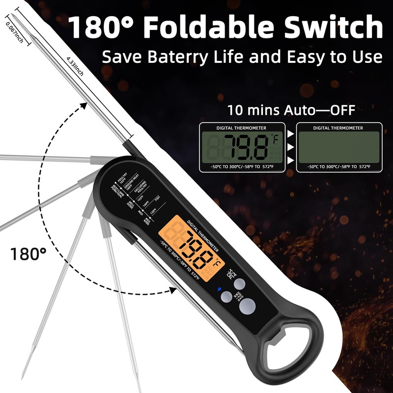 Instant Read Meat Thermometer, Fast Accuracy Digital Food Thermometer with