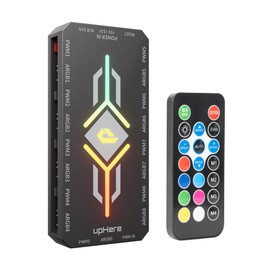 upHere ARGB Controller for PC, 5V 3-Pin PWM Temperature Control, Wireless Remote Control Stroke, ARGB Hub, Fan Hub, RGB Controller PC for Case Fan, RGB Lighting Synchronization, P10PARGB BK