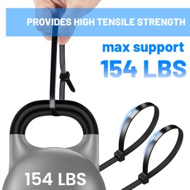 DUNSOO Pack of 100 Cable Ties Black 500 mm x 8 mm Cable Ties UV Resistant Chemical Resistance Cable Ties Strong Zip Ties with 70 kg Tensile Strength