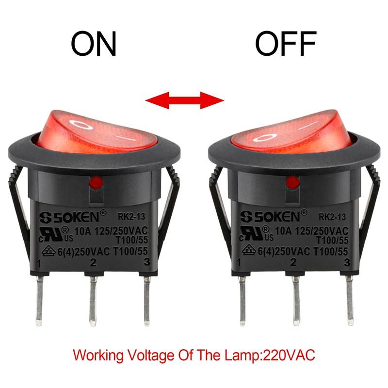 Heschen Red Round Rocker Switch Round ON-Off SPST 3 Terminals