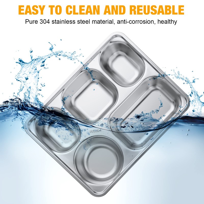 Foaincore 8 Pack 304 Stainless Steel Divided Plates Rectangular Portion