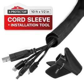 X-Protector Cable Management - 10ft x 1/2" - Fabric Cord Hider - Black Cable Organizer with Insert Tool - Ideal Wire Loom for Wire Management - Premium Cord Organizer for Desk & Other Places!