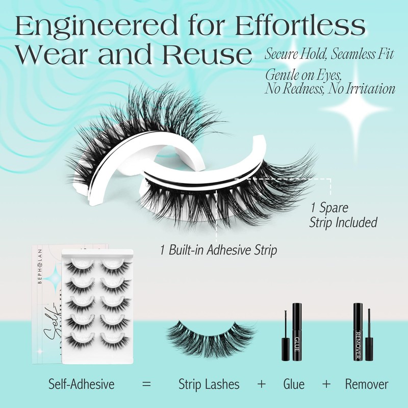 Bepholan Self Adhesive Eyelashes Natural Look Pre Glued No Glue