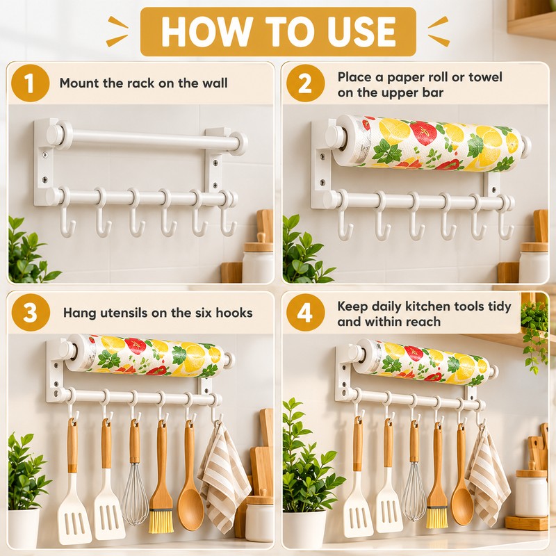 30cm Wall Mounted Kitchen Organizer Rack, Stainless Steel Utensil Holder
