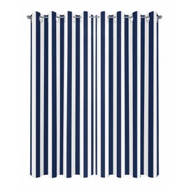 Outdoor Curtains for Patio Waterproof Stripe Indoor/Outdoor Curtain Tiebacks Navy Blue White Stripes Privacy Curtain Sun Blocking Grommet Drapes for Pergolas Gazebo Porch Balcony 2 Panel 54x84 Inch