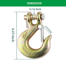 Ailengy Yision 4 Pack Heavy Duty Forged Steel Clevis Slip Hook 5/16 Inch, G70 Safety Hook Tow Chain 14,000 LB Capacity Clevis Grab Hook with Latch Forged Grade for Trailer Truck Transport