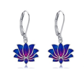 URONE Lotus Earrings 925 Sterling Silver Lotus Flower Dangle Drop Earrings Yoga Jewellery for Women