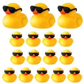 LUTER Rubber Ducks, Pack of 16 Bath Eenten Toy Sunglasses Duck Float and Squeak Rubber Ducks for Bathing Cute Yellow Bath Duck for Baby Shower Birthday Party Accessories