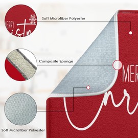 Sanwarm Dish Drying Mat, Merry Christmas Snowflakes Red Happy Absorbent Microfiber Pad for Kitchen Counter Decor, Heat Resistant and Reversible, 16" x 18"