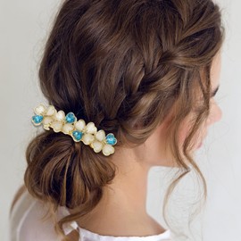 VOCOSTE Flower Hair Clips for Women, Vintage Rhinestone Hair Barrettes, Small Floral Hairpin, French Faux Crystal Flower Hairpin, Hair Accessories, Sky Blue