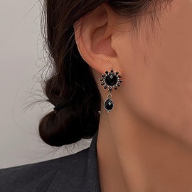 TseenYi Black Onyx Earring Vintage Black Crystal Earring Black Drop Crystal Earring Boho Obsidian Earring Jewellery for Women and Girls Gifts Dangle