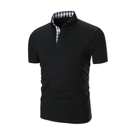 Gollala Mens Cotton Polo Shirts Short Sleeve Regular-Fit Collared Breathable Workout Shirts Solid Golf Polo, Black