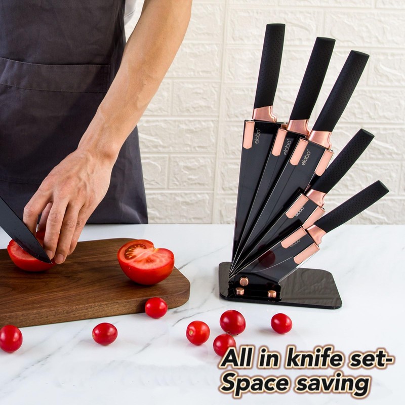 elabo 6-Piece Premium Kitchen Knife Set with Block – Stainless