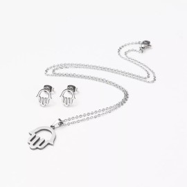 Unbranded Religion Stainless Steel Set Pendant Necklace Earrings Hamsa Silver 17" A456
