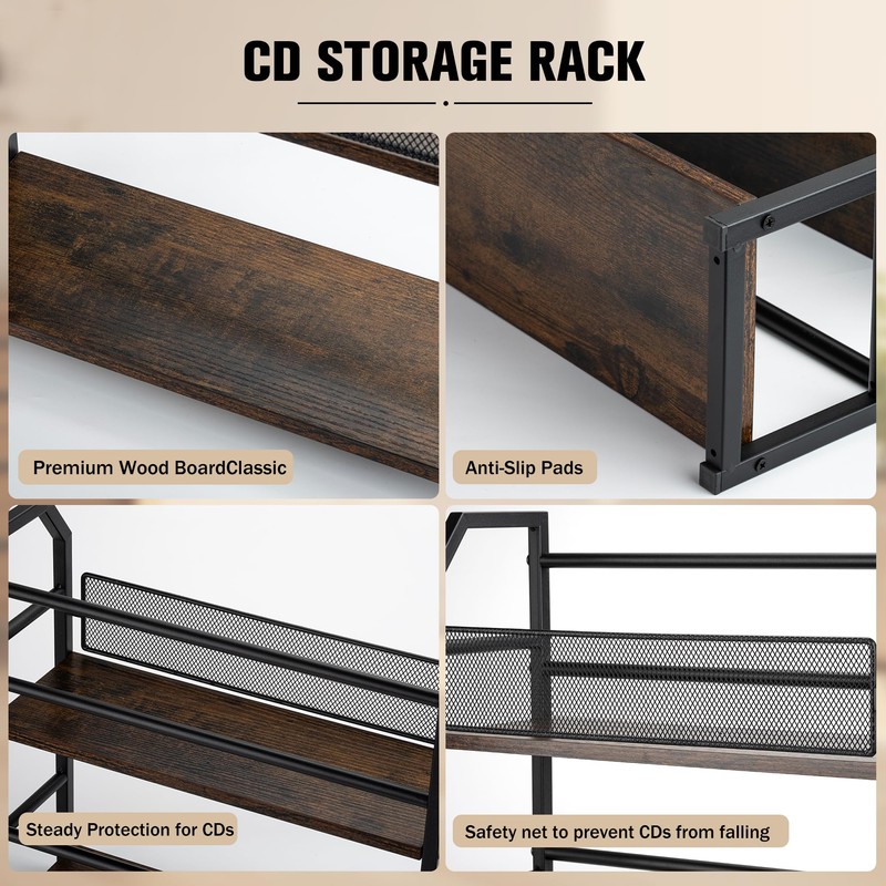 EFYSE 3-Tier CD Rack, Storage and Display Organizer, Compact Space-Saving