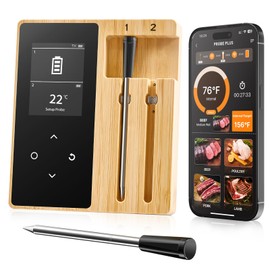 Wireless Meat Thermometer for Grilling and Smoking, Oven Digital Thermometer Instant Read Thermometer for Kitchen Outdoor Cooking Grill, Smoker (2 Probe-Touch Relay)