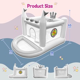Easyair Inflatable Bounce House for Kids Ages 3-8, 5 in 1 Small Bouncy Castle Indoor or Outdoor Playhouse, Jumper, Ball Pit, Basketball Hoop, Rings, Target Game Pump Included, White