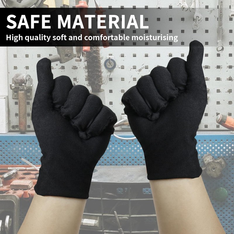 Jesiah Black Cotton Gloves, Soft Thermal Cotton Gloves for Dry