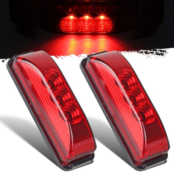 Partsam Pair 3.9" Side Marker & Clearance Light Red Waterproof Black Base Mount 3LED, Sealed Thin Line LED Trailer Marker Clearance or ID Lights w/Miro-Reflectors