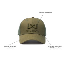 Wiley X │ WX Trucker Cap | Cotton Mesh | Men Adjustable Lightweight Breathable Flexfit 6 Panel Cap | Sun Hat | Airsoft Sport Outdoor, olive green