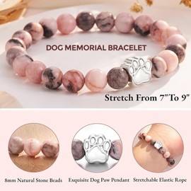 Hqvbvc Pet Memorial Gifts Bracelet for Loss of Dog Cat Passing Away Gifts Sympathy Gift for Pets Loss Fits 6.8-8 Inch Wrists (Pink)