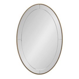 Kate and Laurel Gwendolyn Antique Beaded Oval Wall Mirror, 24 x 36, Gold, Sophisticated Vintage Bathroom Mirror Wall Decor with Engraved Groove Detailing