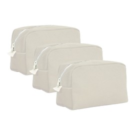 Tag&Crew Multifunctional Heavy Canvas Solid Travel Zipper Kit for Men and Women Makeup Accessories Pouch Large Capacity Cosmetic Organizer with Inner Lining - Natural, Pack of 3