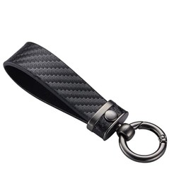 Leather Car Key Chain with Carbon Fiber Design, D-Ring, 2 Keyrings, Universal Key Chains for Key Fobs for Men and Women，Black