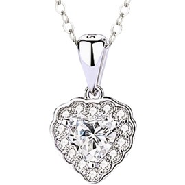 Heart Necklace in Solid 925 Sterling Silver, Velvet Gift Box Included, Cubic Zirconia, Razzberry Designer Jewellery, 45cm