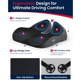 ADERI Gel Wedge Car Seat Cushion for Driving Relieves Tailbone Pain, Composite Gel Memory Foam for Cool & Support Comfort, Ergonomic Car Seat Pillow, Elevated Back for Wider Vision, Anti-Slip Design