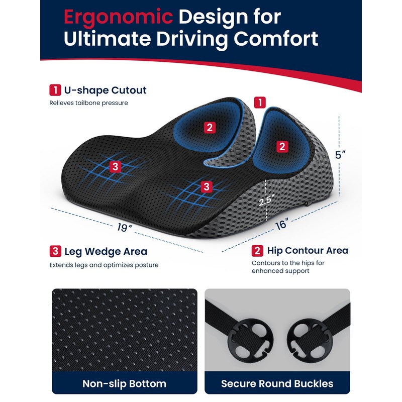 Gel Wedge Car Seat Cushion for Driving Relieves Tailbone Pain,