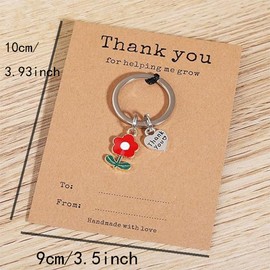 Auony 5pcs Teacher Appreciation Keychain Gifts in Bulk, Thank You for Helping Me Grow Keychain Flower Cactus Appreciation Gift for Teacher Mom Colleague