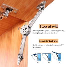 2 Pcs Lid Support Hinge| Locking Hinges 90 Degree for Wooden Box/Toy Box| Soft Close Flip Up Cabinet Door Hardware Suitable for/Toy Chest/Tool Chests/Various Types of flip-up Doors