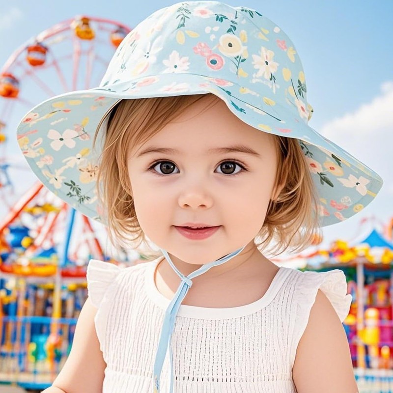 Baby Girl Sun Hat Infant Toddler Swim Wide Brim Strap