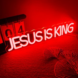 Mutank Jesus is King Neon Sign, Christian Neon Light USB Powered Dimmable LED, for Easter Church Religious Bible Verse Church God Christian Faith Based Sign Inspirational Christian Gifts(15.7*3.1 In)