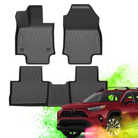 TPE Floor Mats for Toyota RAV4 2019 2020 2021 2022 2023 2024(Not for Hybrid) Custom Fit,Heavy Duty,All-Weather Protection | Durable,Odorless,Easy to Clean (3-Piece,Black)